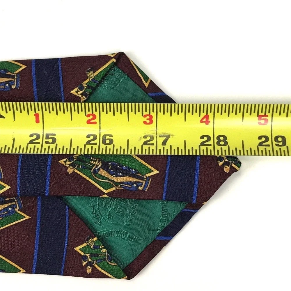 Tommy Hilfiger Men's 100% Silk Geometric Striped Golf Club Bag Novelty Necktie